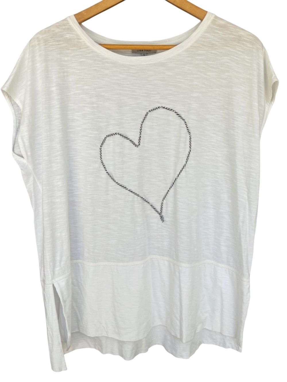LISA TODD Rope Heart Pima Cotton Slub Knit Tee Large Coastal Quiet Luxury